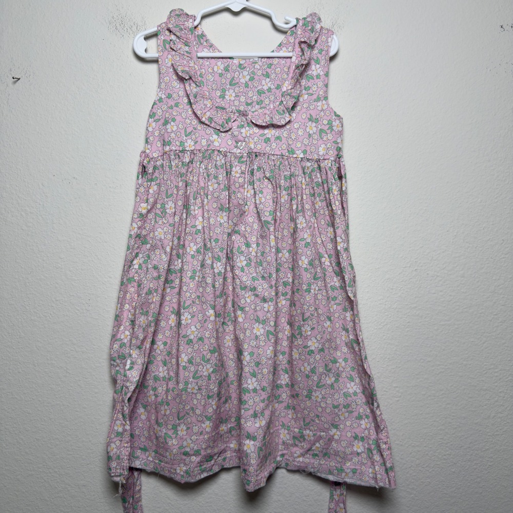 Little English Girls 100% Cotton Midi Dress 5 Pink Floral Ruffle Collar Preppy